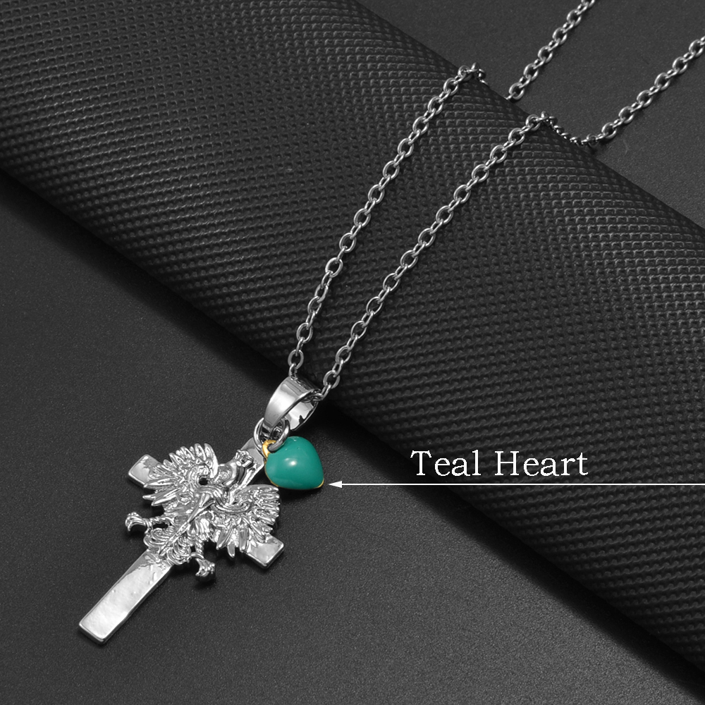 Anniyo Polen Adler überqueren mit Herz Anhänger Halsketten Pro Frauen Mädchen,Polska Stangen Schmuck #381061N: 45cm / Rhodium überzogen