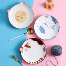 Placa de cerâmica dos desenhos animados gato prato prato prato casa ocidental criativo steat prato café da manhã redonda jantar utensílios de mesa