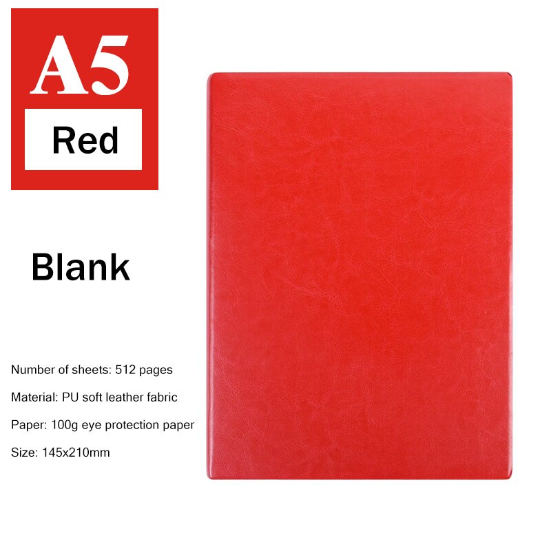 Soft Faux Leather Super Thick 512 Pages Blank Notebook A5 Daily Notebook Life Records Best for 3-4 Years Writing Office: Red