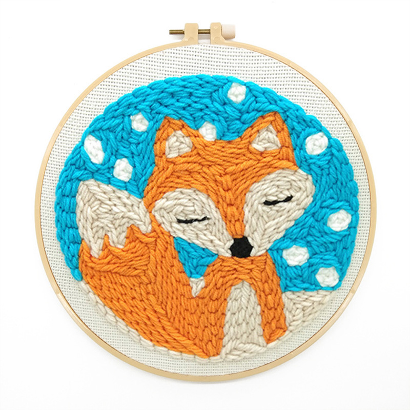 DIY Cartoon Animals Punch Needle Embroidery Kit 10 Styles Punchneedle Cross Stitch for Beginner Handcrafted Decoration for Home: C2-9