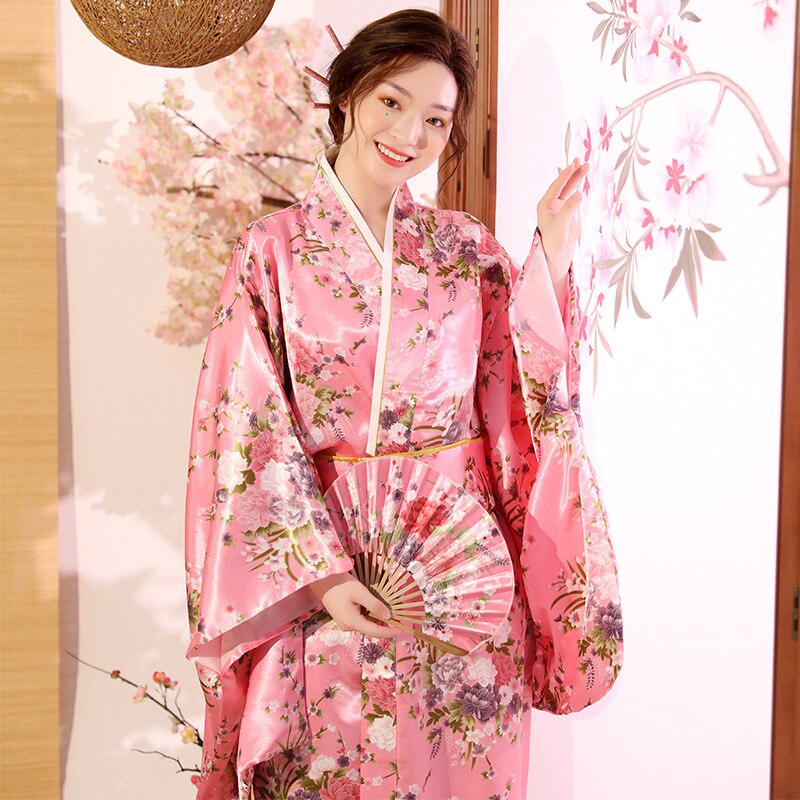 Women's Kimono Sleepwear Kimono suit Traditional Japanese Women Kimono with Obi Belt Bath Robe Yukata