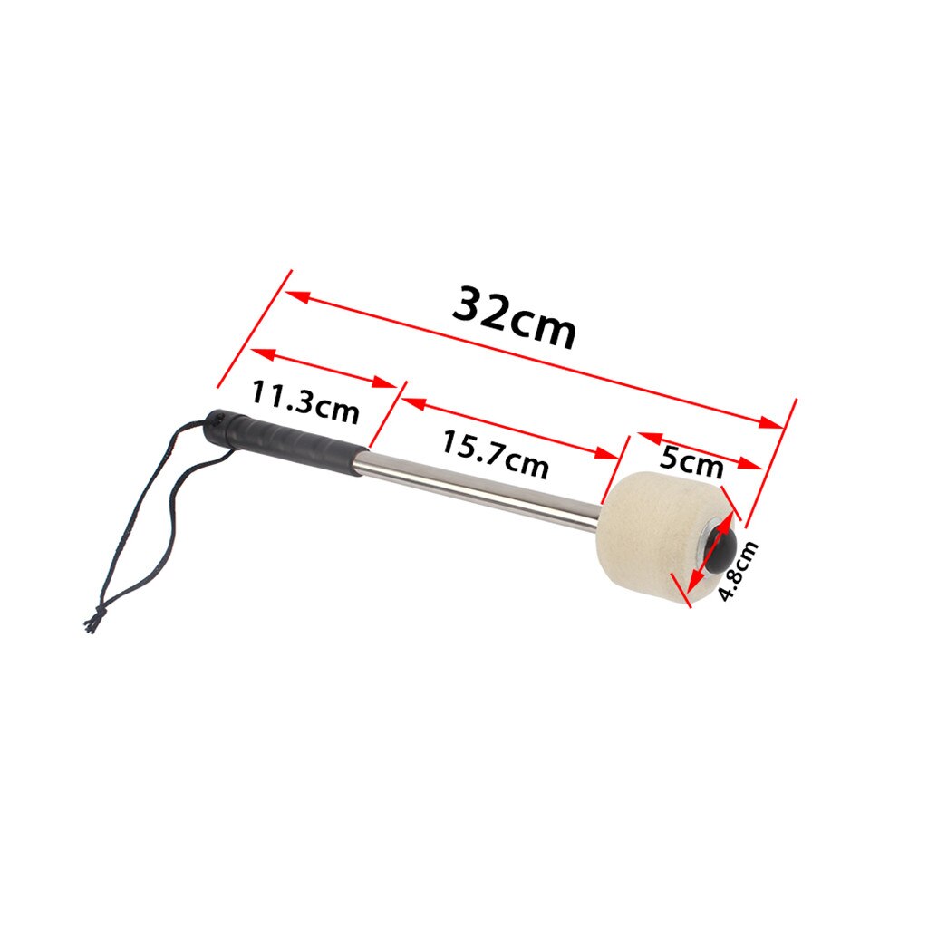 Percussion Drum Stick Beater Stainless Steel Handle Wool Felt Head for Drum-player Students Beginners