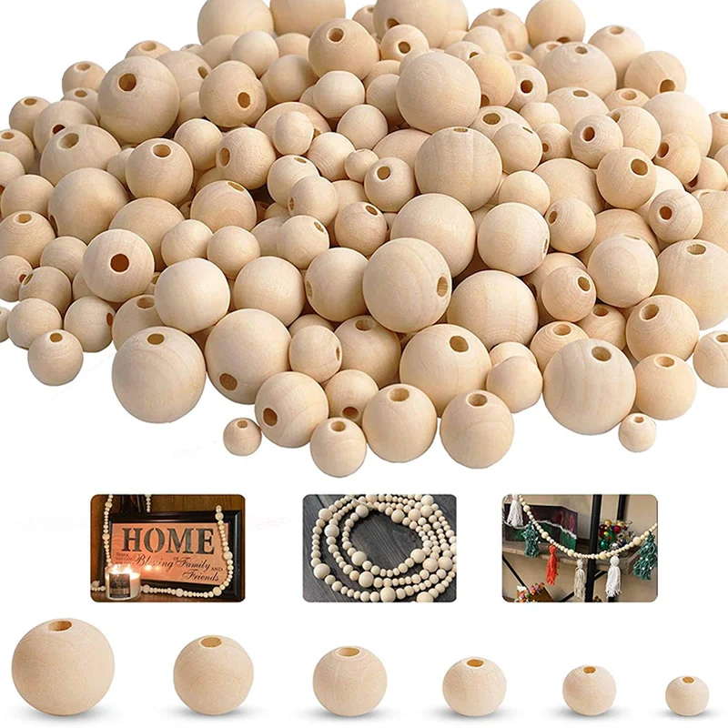 2-500 pièces perles en bois naturel avec trous 4-30mm entretoise ronde boule de perle en bois breloque de perle en bois en vrac pour bricolage accessoires faits à la main