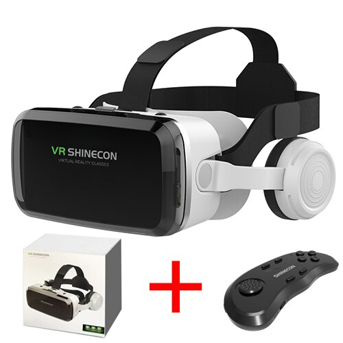 VR SHINECON Wireless Bluetooth Stereo Headset Version Virtual Reality Glasses 3D Goggle Cardboard Helmet for Smartphone: VR With Controller D