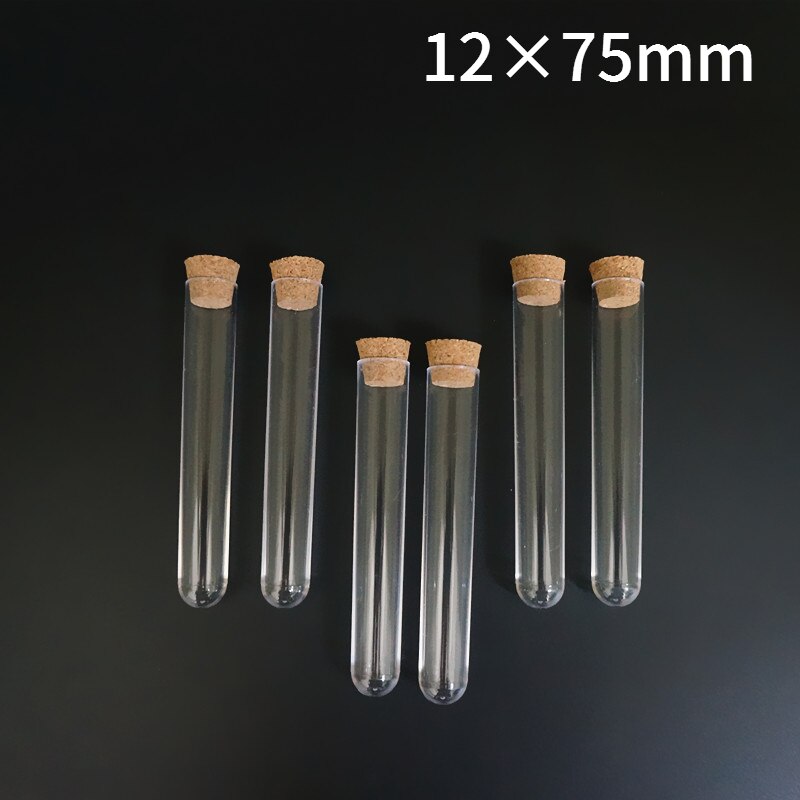 Tubes à essai en plastique transparent de laboratoire, 50 pièces 100 pièces 200 pièces 12x75mm Tube à fond rond avec bouchon