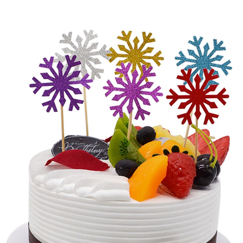 50 stuks sneeuwvlok cupcake toppers taartvlaggetjes voor kerstversiering, bruiloft, verjaardag, babyshower benodigdheden