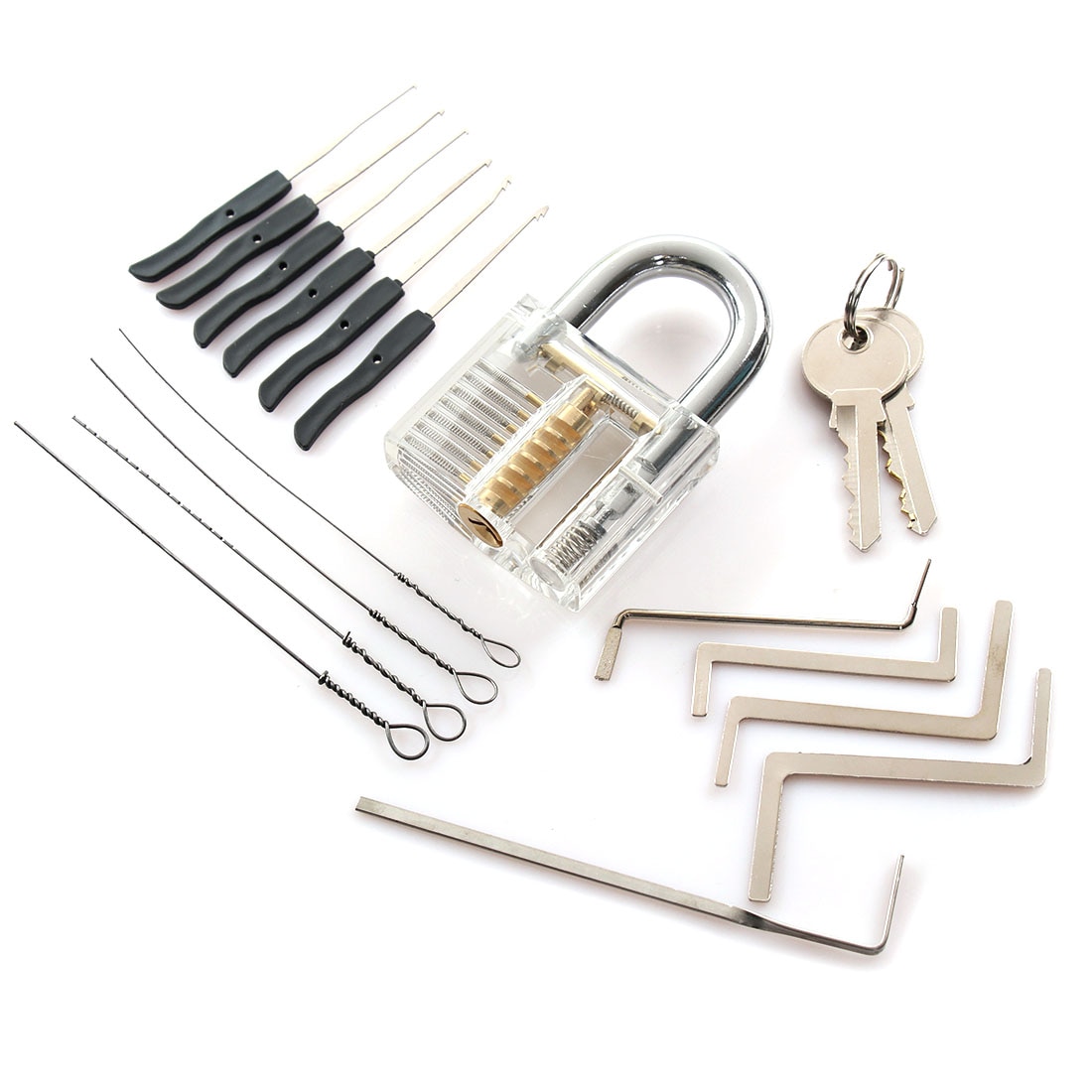 Locksmith Tools Set Transparent Lock Pick 5pcs lockpick set Wrench Tools 10pcs Locksmith Broken Key Extractor Tools 2 keys