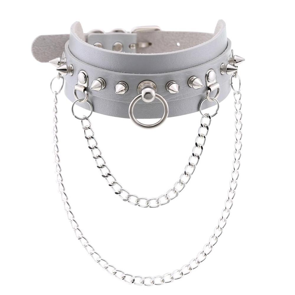 Gothic necklace Punk choker collar goth Silver Color Chain pendant necklace women leather emo kawaii witch rave jewelry: grey