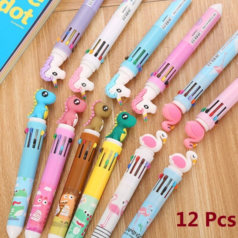 Creatieve 10 Kleuren Balpen Cartoon Schoolbenodigdheden Kantoorbenodigdheden Pennen Kawaii Multicolor Balpen Office Accessoires: quanjiafu