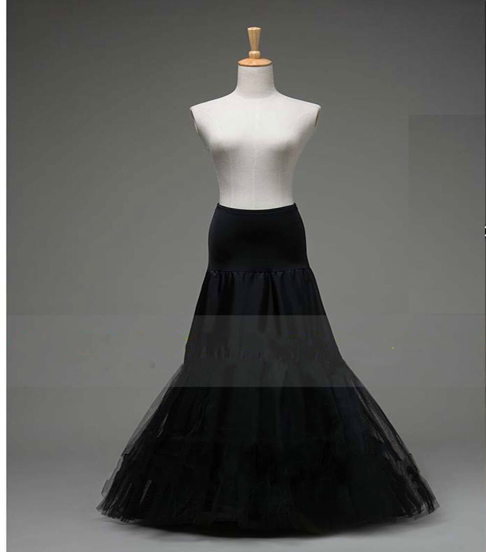 Vrouwen 2 Lagen Fishtail Petticoat Crinoline Met Tule A-lijn Floor Lengte Onderrok Half Slip Voor Bruids Trouwjurk: Black