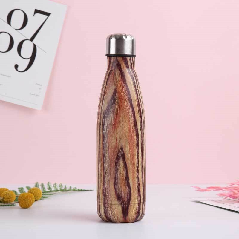 Floral Wood Water Bottle BPA Free Marble Insulated Cold Cup Coffee Mug Leak-proof Water+Bottles Stainless Steel Thermos Flask