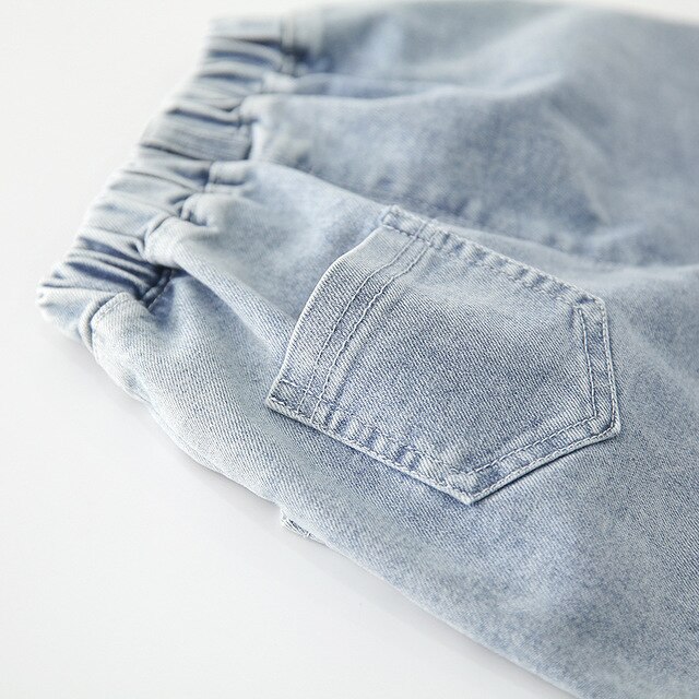 Unisex barn jeans casual popcorn tryck elastisk midja jeansbyxor koreanska tjejer höstbyxor pojkar jeans 1 2 3 4 5 år