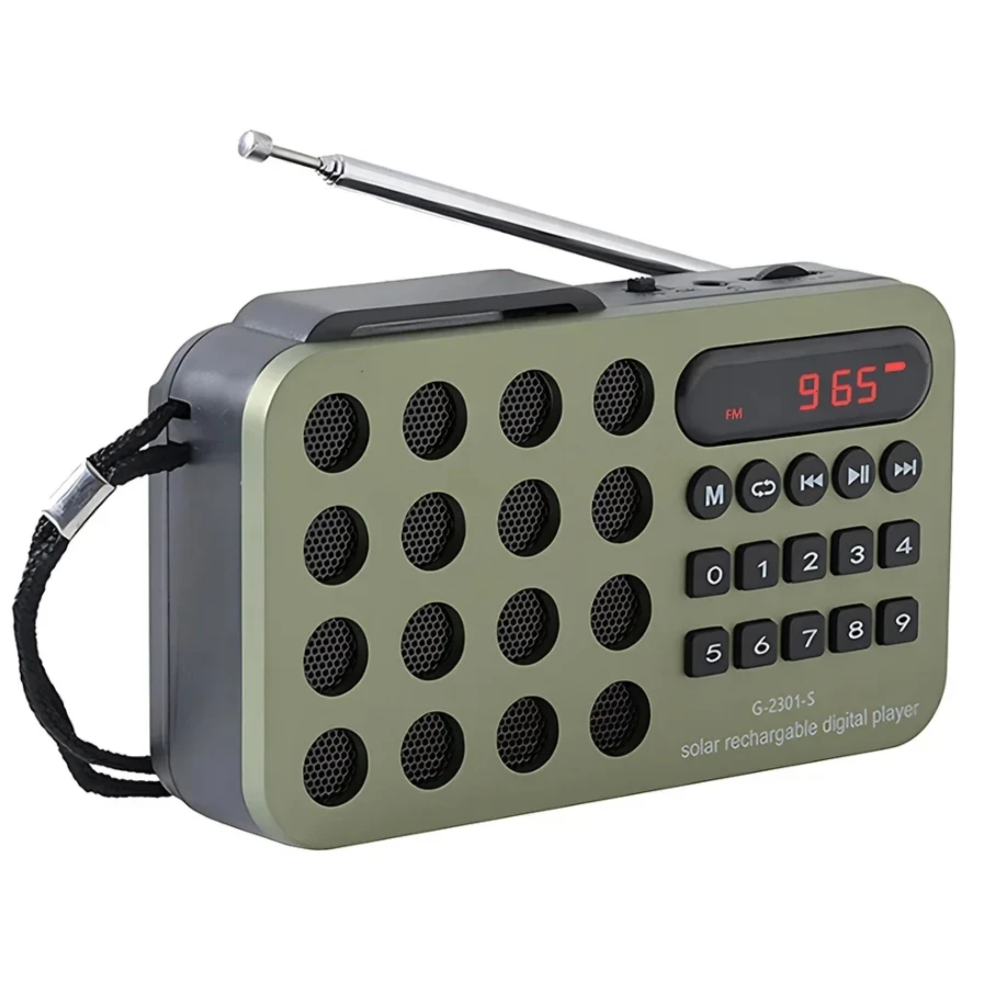 Portable handheld mini FM radio, solar powered charging wireless speaker USB support TF card Bluetooth FM radio receiver