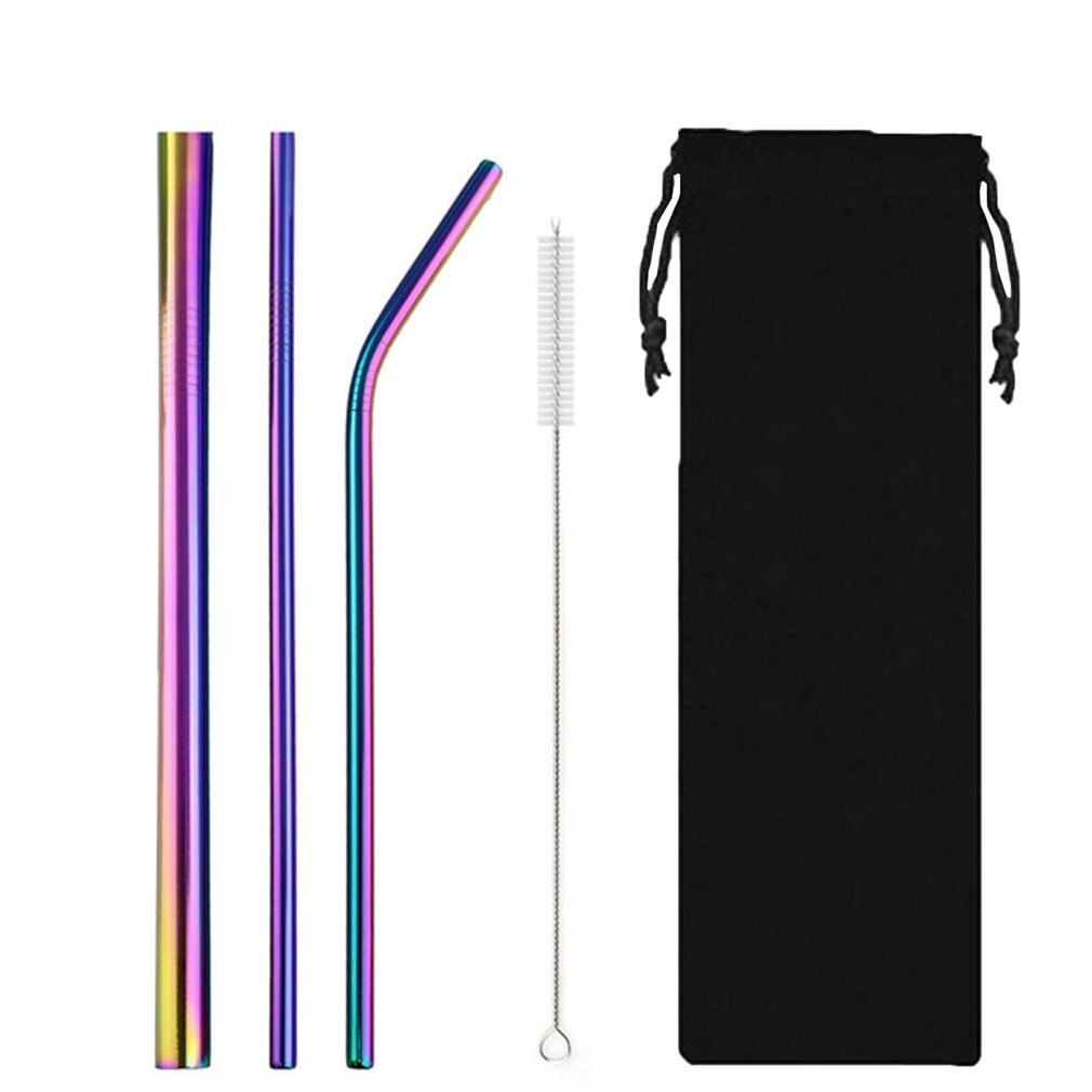 Reusable Metal Drinking Straws 4/10Pcs 304 Stainless Steel Sturdy Bent Straight Drinks Straw &amp; Bamboo straws: PEACOCK BLUE