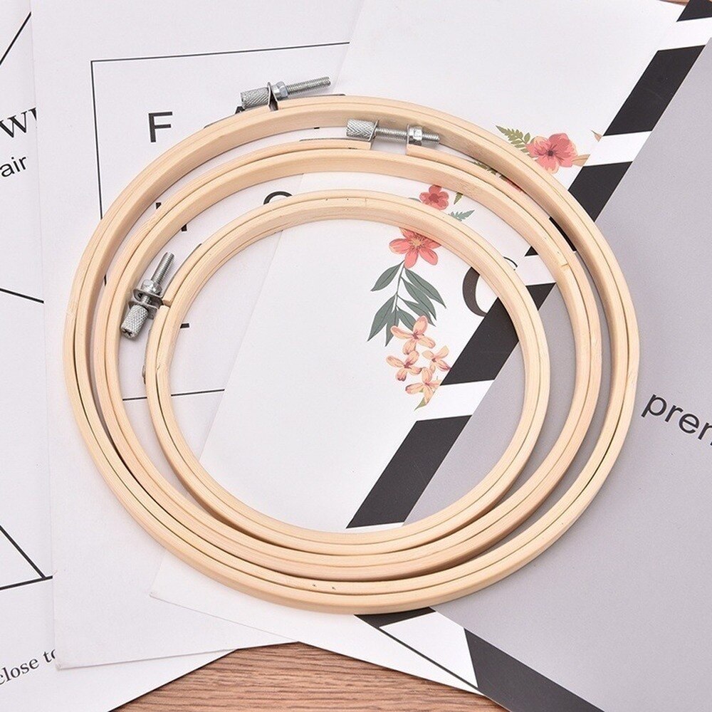 Ram set bambu trä broderi ringar för diy korsstygn nål hantverksverktyg