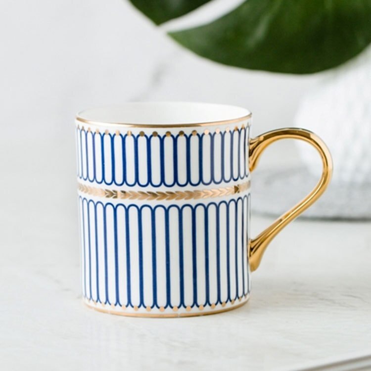 Tasse à café de luxe de Style britannique, 350ml, avec rayures dorées, en porcelaine, pour Couple, avec boîte: Vertical Blue (688)