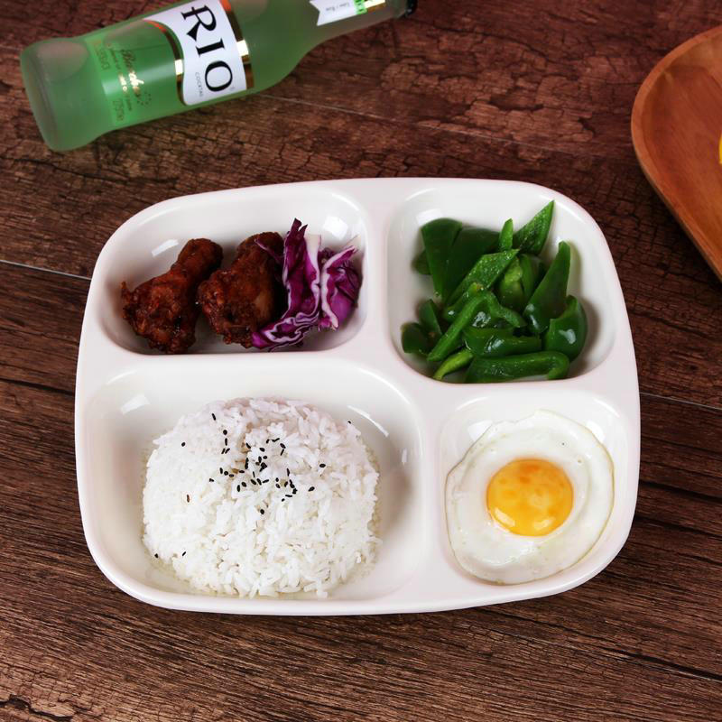 10 Inches Divided Plates,Melamine Tray Plate,Stackable,Dishwasher Safe (blue),Imitation Porcelain Square 4 Grid Fast Food Plate