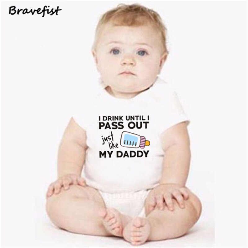 Summer Bodysuit White Baby Onesie Pass Out My Daddy Letter Print Short Sleeve Bodysuit Baby Newborn One Piece Child Jumpsuits