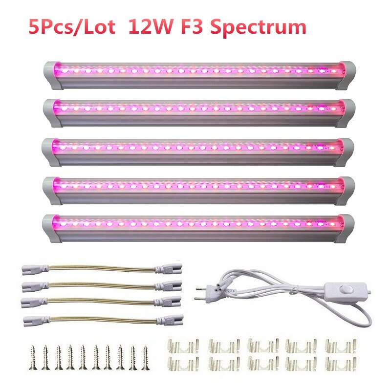 Groleds Led Voor Planten 12W 24W Led Grow Light Volledige Spectrum Phyto Lamp Plantaardige Licht Volledige Spectrum Led 110V 220V Groeien Lamp Hydro: 5Pcs 12W F3 Spectrum / EU Plug