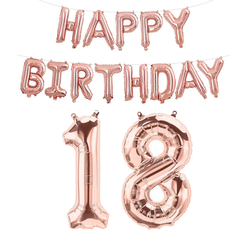 Globos de aluminio con números de feliz cumpleaños de oro rosa, decoraciones para fiestas para niños y adultos, niño y niña 10 11 14 15 18 25 30 35 40 50 60 70 años