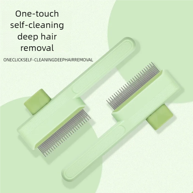 One-Click Self-Cleaning Pet Hair Removal Comb for Cats & Dogs Grooming Mass, Flea Comb for Short & Long Hair Pets