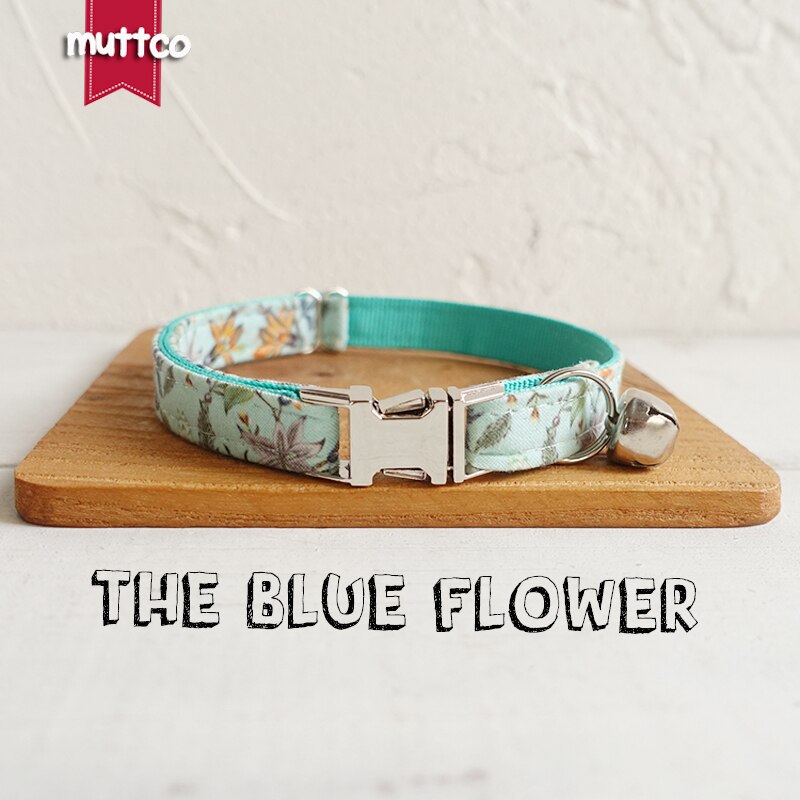 Muttco Detailhandel Creatieve Verse Stijl Kat Halsbanden Met Bloemen De Blauwe Bloem Handgemaakte Verstelbare Kat Kraag 2 Maten UCC060