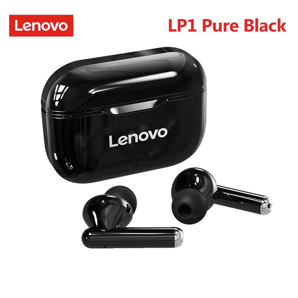 Lenovo-auriculares inalámbricos LP1/LP1S/X9/X18/XT90/XT91/QT83, Bluetooth 5,0, con Control táctil, deportivos, TWS, intrauditivos: LP1 Pure Black