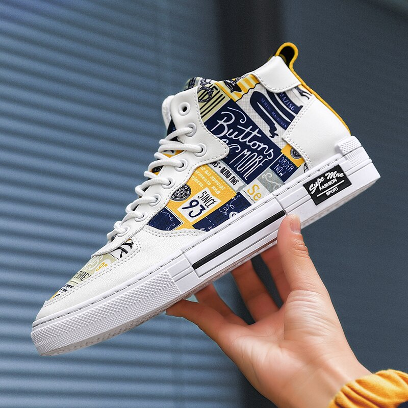 Chaussures de skateboard montantes en toile pour homme, baskets de sport, d'extérieur, respirantes, à lacets, pour la marche: Baskets blanches pour hommes / 9