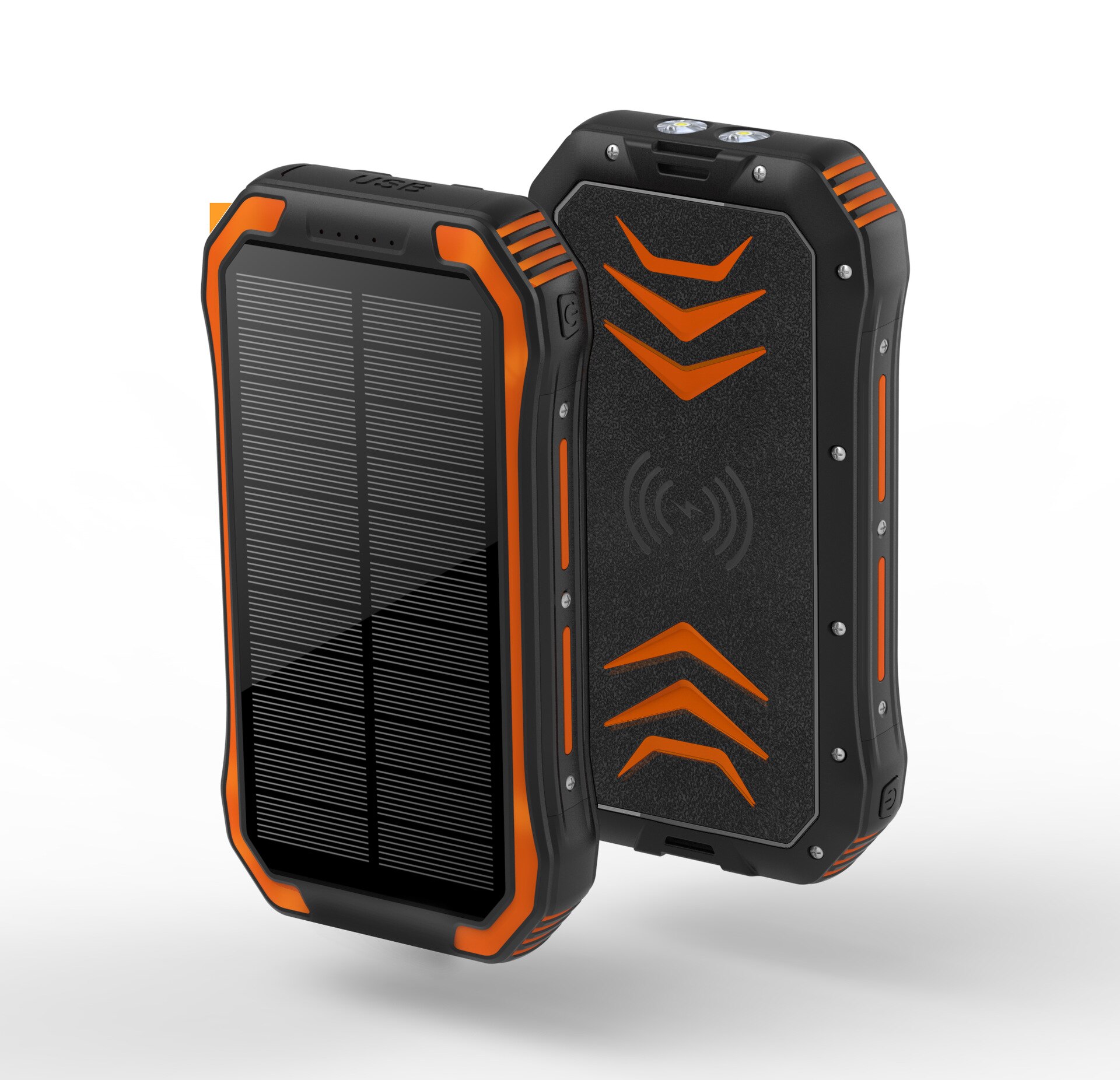 30000mAh Solar Power Bank Fast Qi Wireless Charger For Powerbank External Battery Portable Poverbank Flashlight: orange