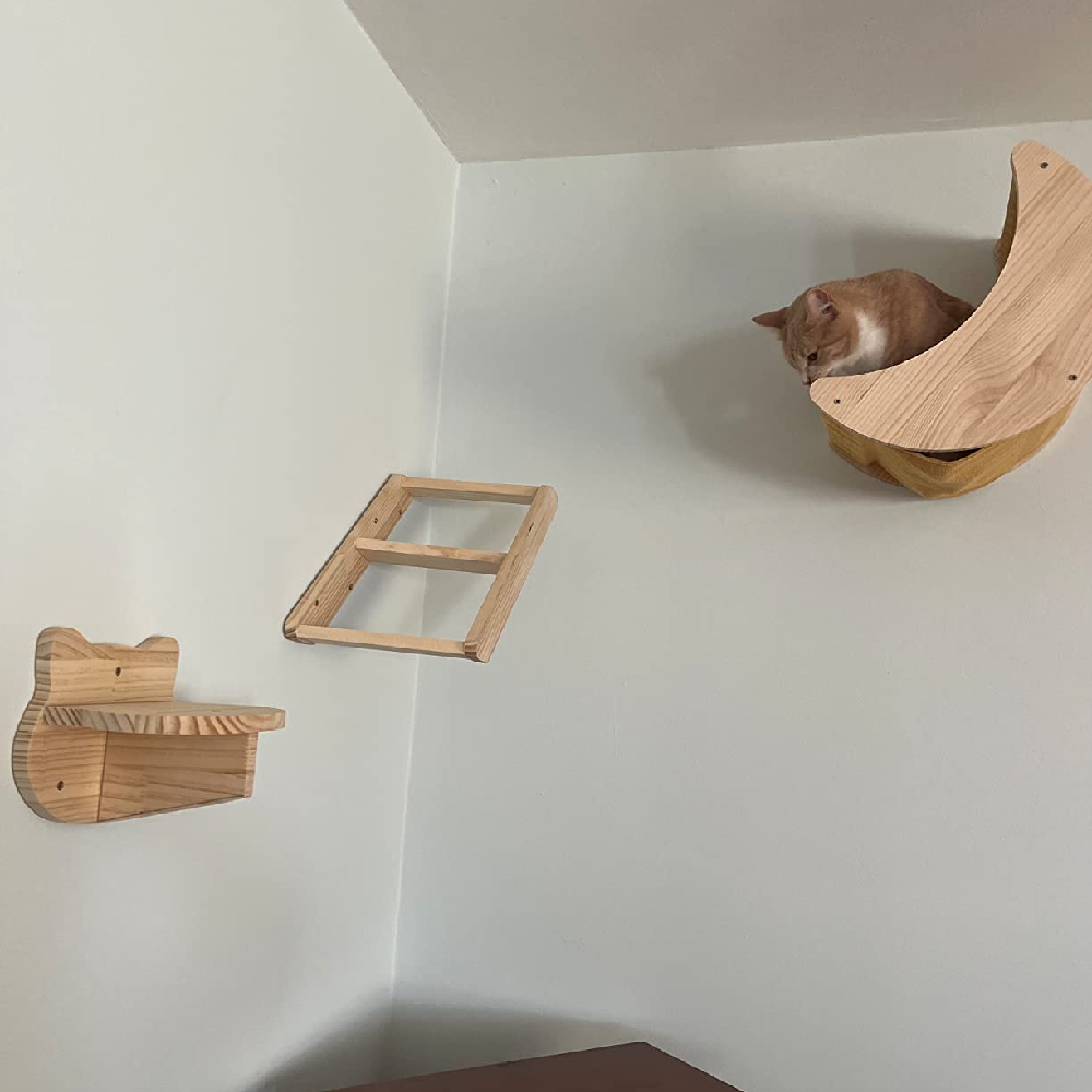 Wall-Mounted Cat Wall Climbing Shelves Set Wooden Cat Trees Tower Scratcher Jumping Platform Indoor Cats Gym Accessories Toy