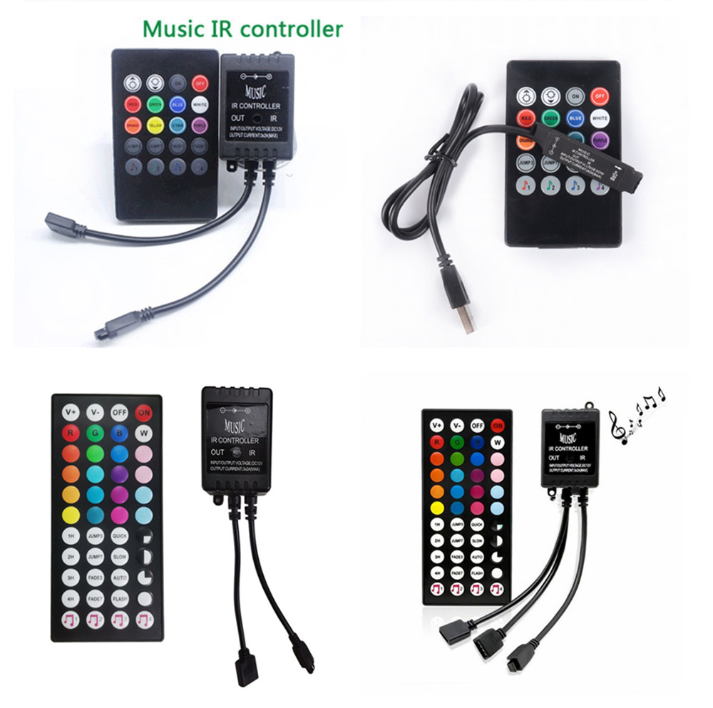 5–24 V, 20 Musiktasten, IR-Regler, USB, schwarz, Fernbedienung, Soundsensor für RGB-LED-Streifen von hoher