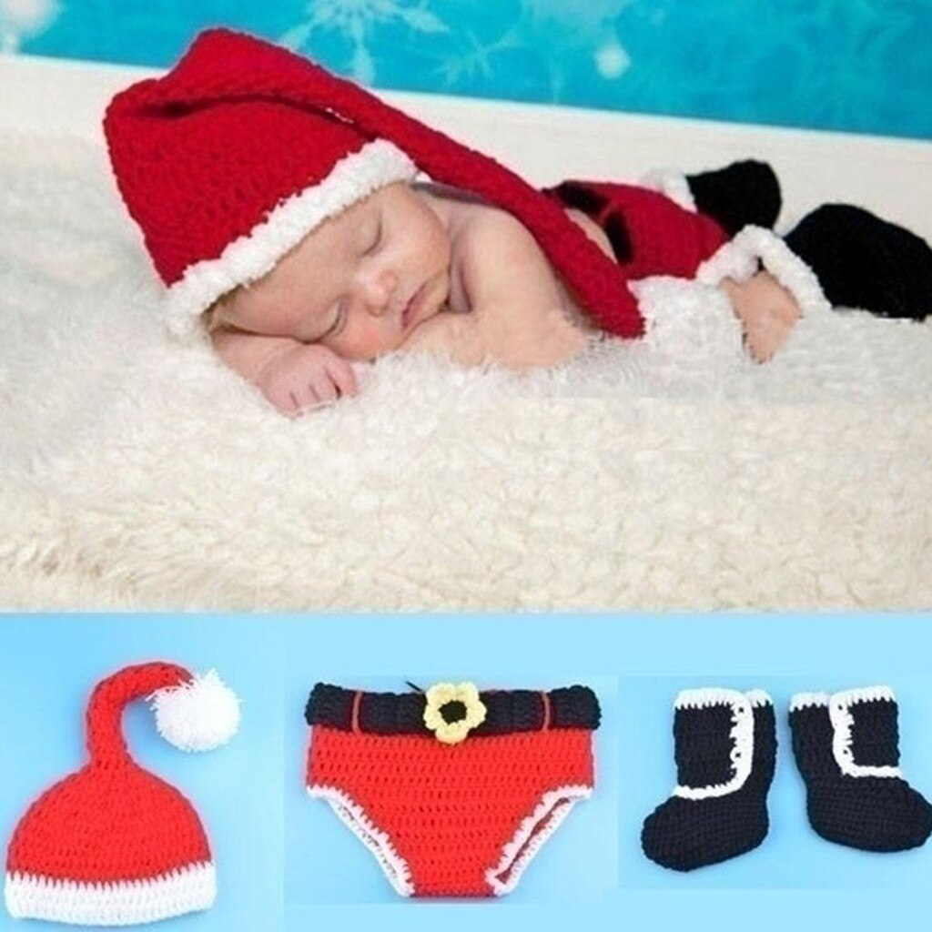 Winter Pasgeboren Baby Kerst Brei Haak Kleren Photo Fotografie Props Outfit Kerst Kleding Kerst 'S Baby