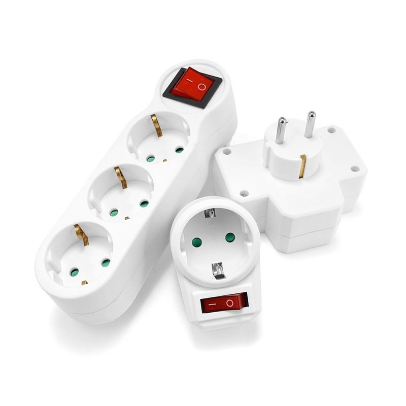 1pcs 4.8mm Extend Socket EU 16A 250V European Standard Expansion Socket With ON/OFF Switch German Power Extension Plug Converter