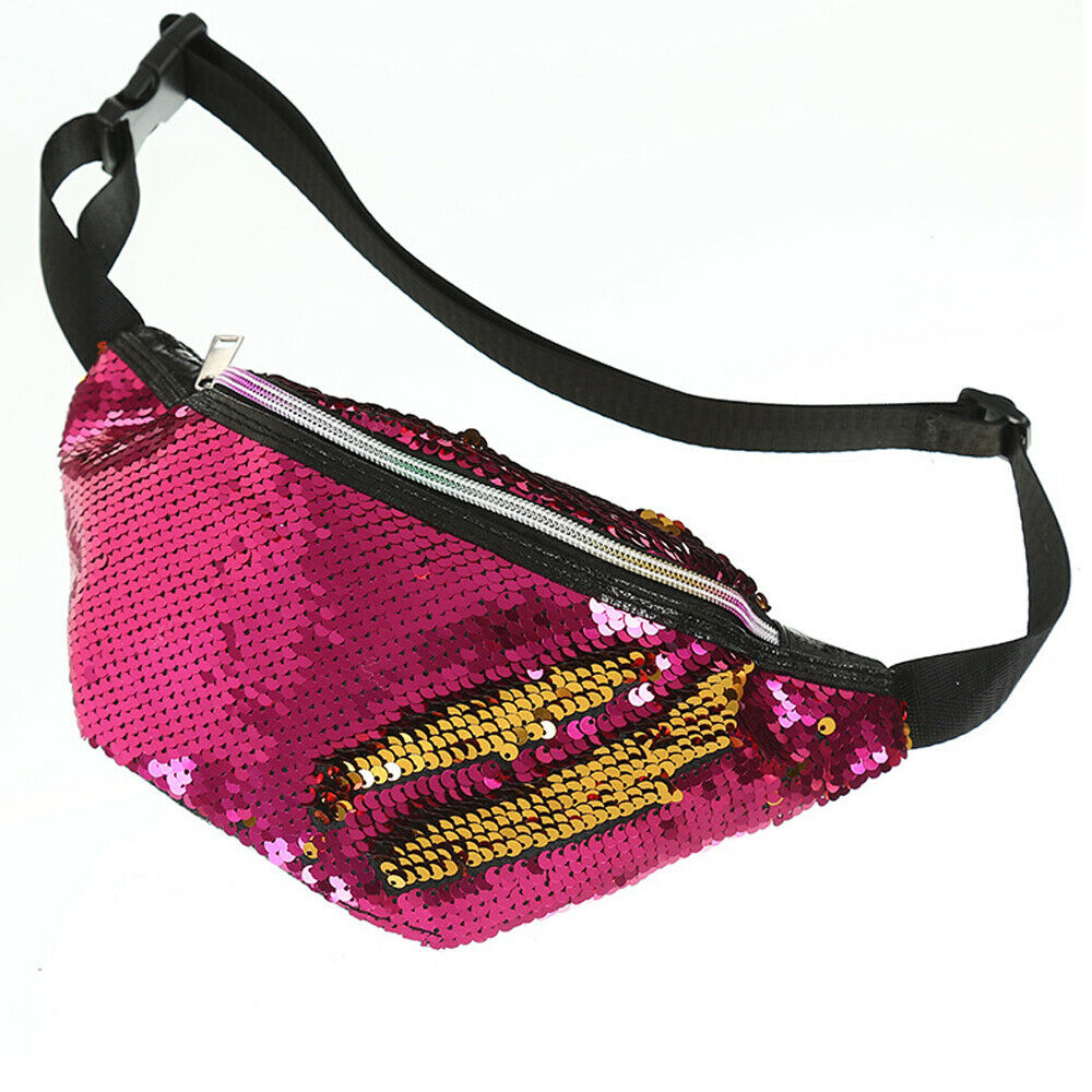 Taille Taschen Frauen Reisen Pailletten PU Leder Schulter Brust Tasche Fanny Pack Geld Gürtel Brieftasche Glitter Bum Tasche Pouch: Heißes Rosa