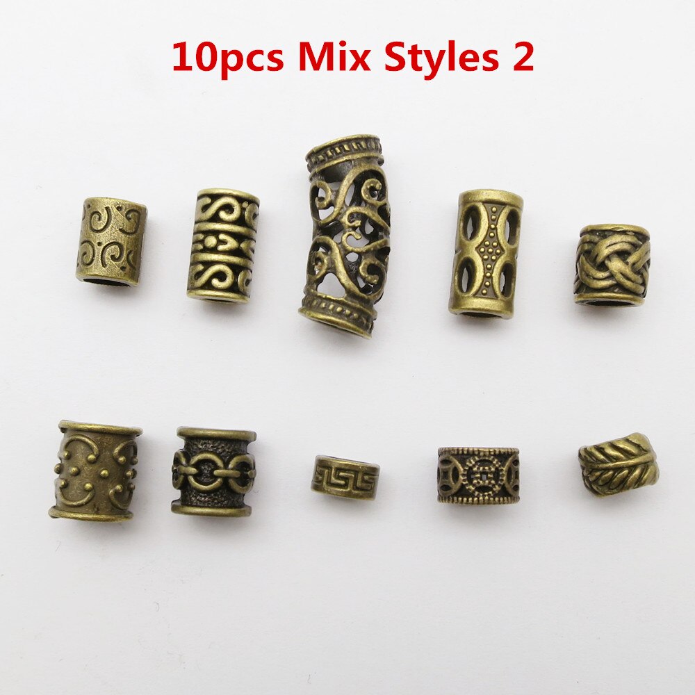10 Stks/pak Brons Viking Verschillende 10 Stijlen Haar Vlecht Dread Baard Dreadlock Kralen Ringen Buis Voor Haar Accessoires: 10pcs Mix Styles 2