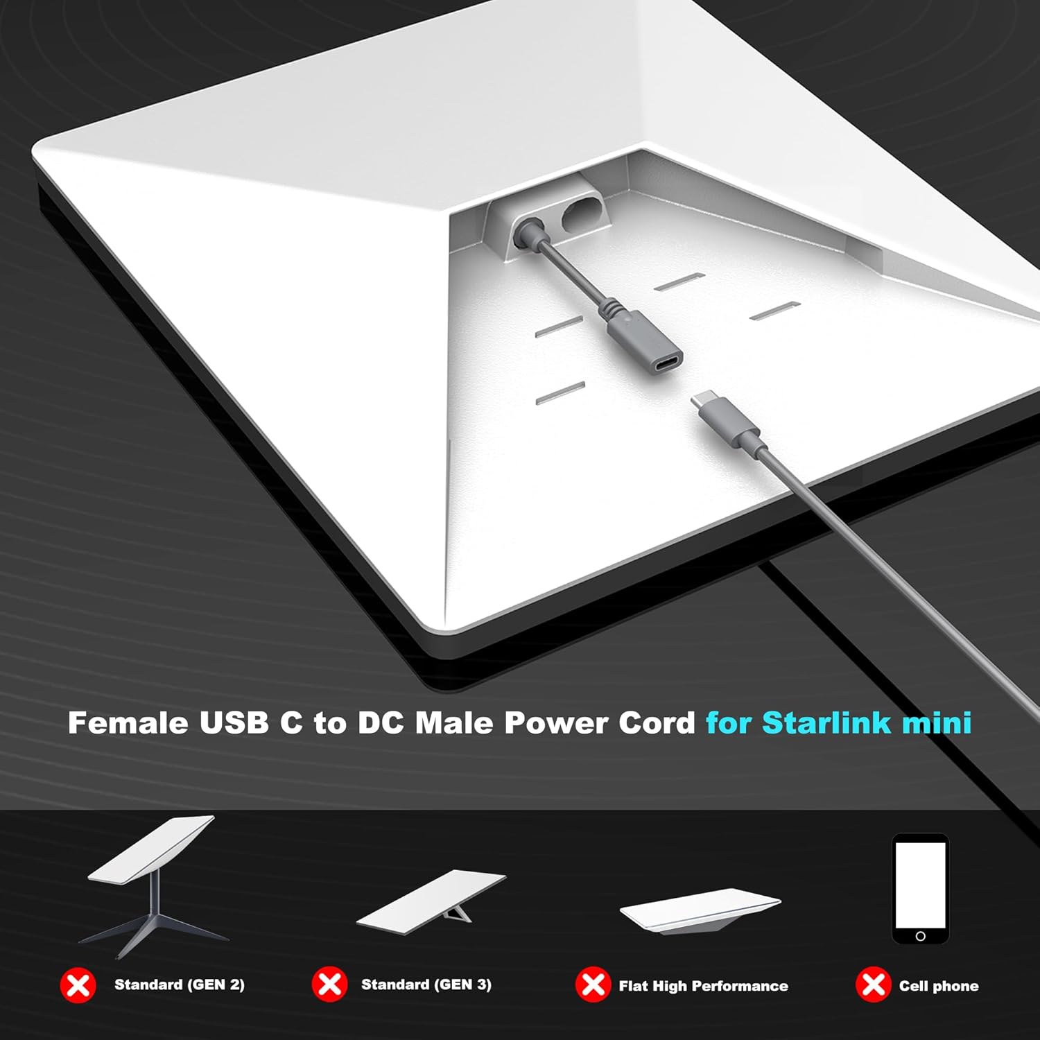 USB-C fêmea para dc macho adaptador de cabo de alimentação curto para starlink mini compatível com 20v/100w tipo-c pd power plug & play