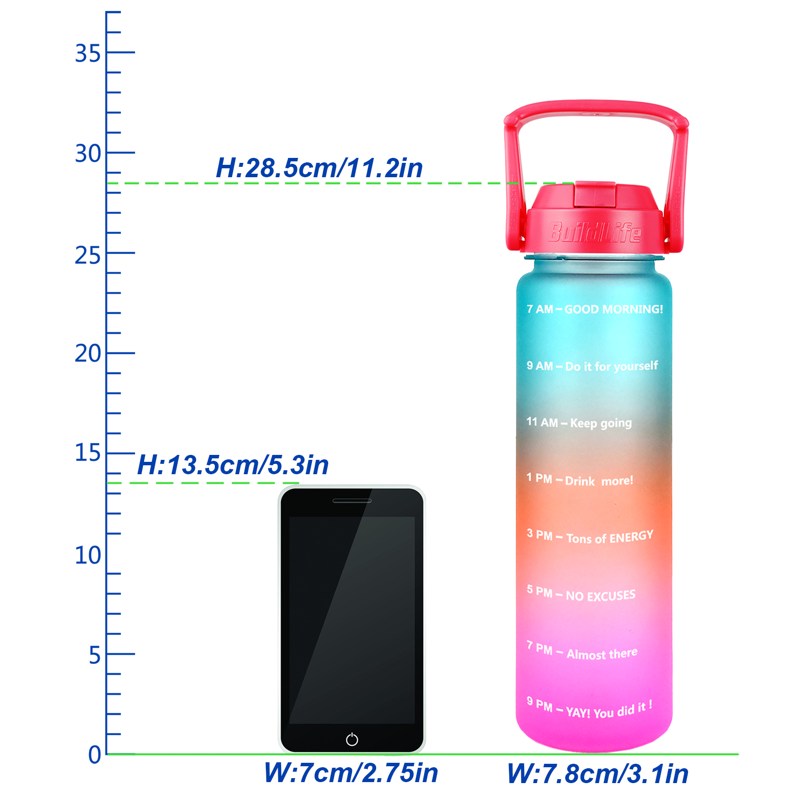 Quifit 1L 32oz Water Bottle With Straw Tritan BPA Free Sports Outdoor Camping Cup 32OZ Drinking Wide Mouth Leakproof