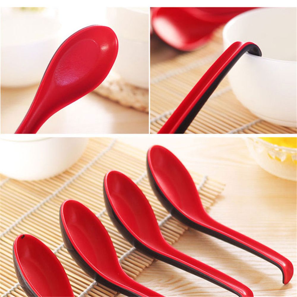 Cuchara roja y negra, vajilla para el hogar, recipiente de plástico japonés, cucharas de sopa para Avena, utensilios y accesorios de cocina, herramienta Bicolor
