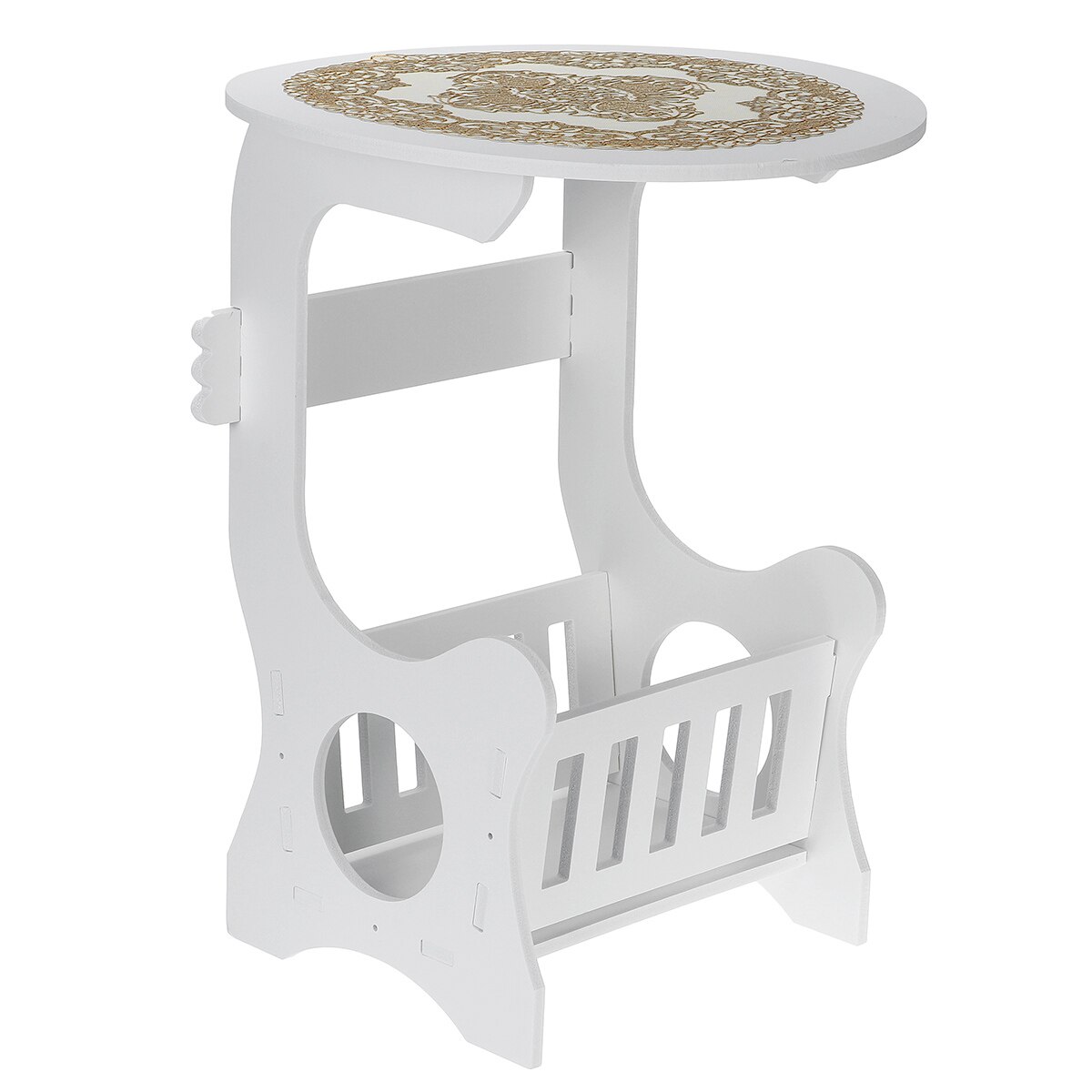 Large Modern Round Coffee Tea Table Home Living Room Storage Rack Bedside Table White Two Layers Storage Shelf: 45x60cm