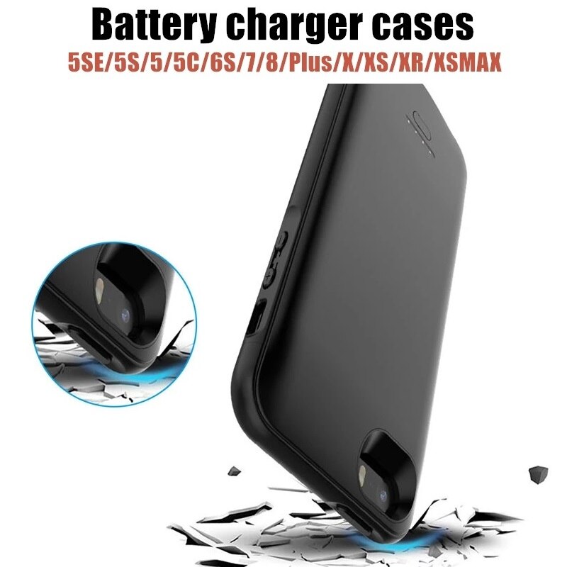 Funda para iPhone 5, 5SE, 5S, 6, 7, 8 Plus, cargador de batería externa, funda de carga para iPhone X, XR, XS, MAX
