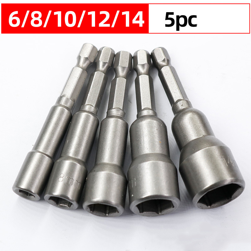 6mm-19mm støtskrutrekker magnetisk mutter skrutrekker 1/4 sekskantnøkler sett borebitsadapter for kraftbor slagdrivere socketsett: 6-14mm(5 stk)