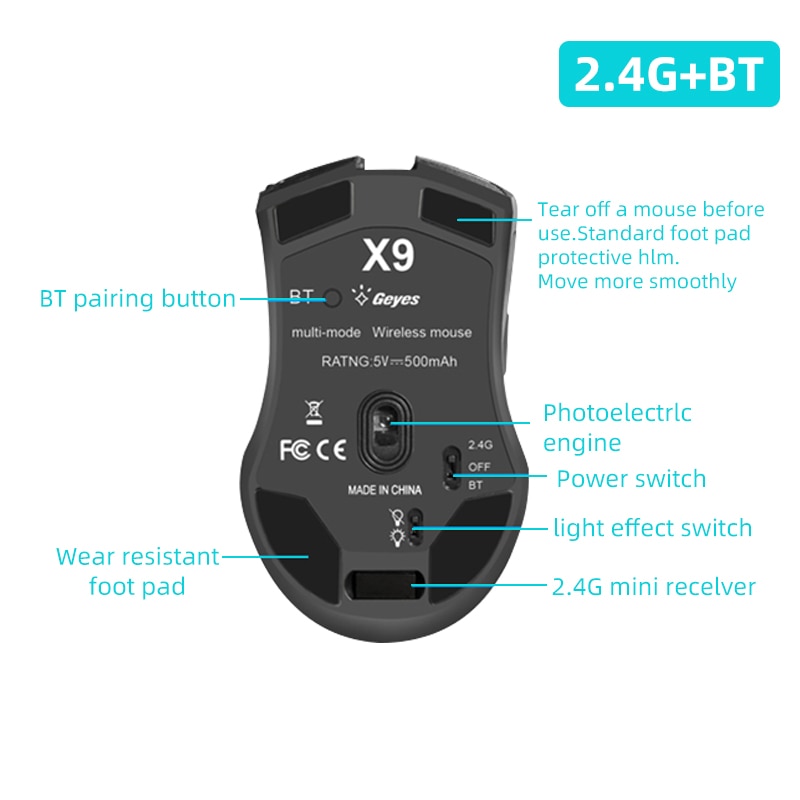 VicTsing-ratón inalámbrico X9 2,4G, accesorio con Bluetooth 5,0, recargable, 4000DPI, ajustable, ultrafino, silencioso, ergonómico, para ordenador portátil y PC