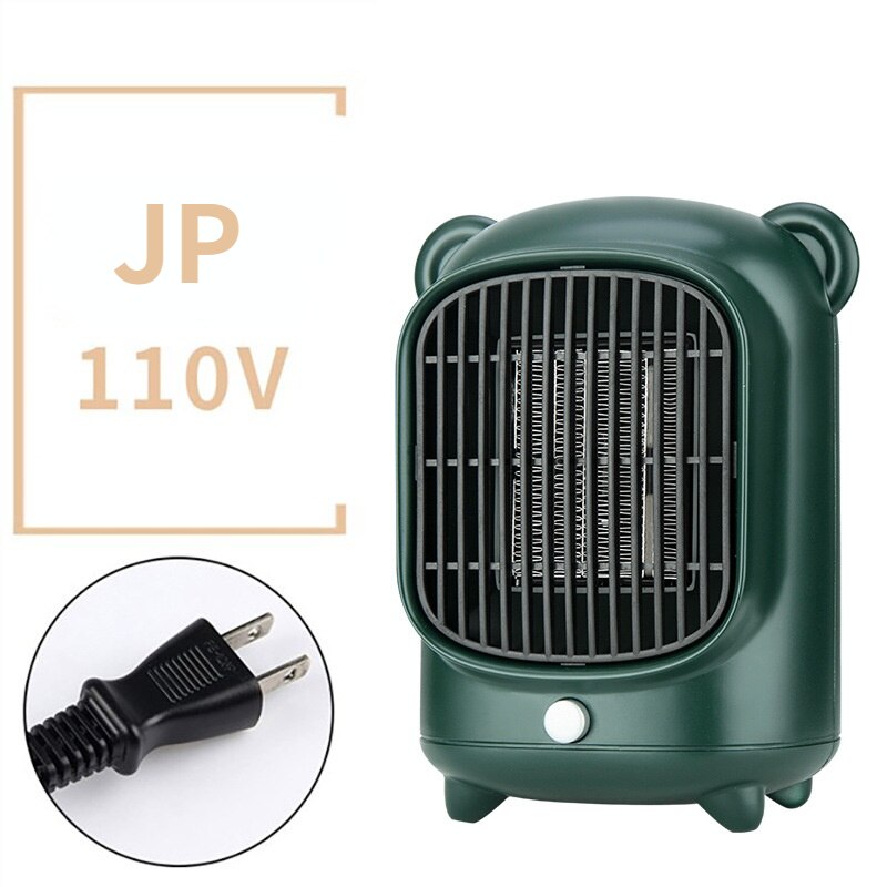 Wind Heizung Mini Erwärmung Fan Tragbare Haushalt Schlafzimmer 110V 220V 500W Überhitzung Schutz Elektrische Desktop Schnelle Luft heizung Fan: JP 110V GREEN