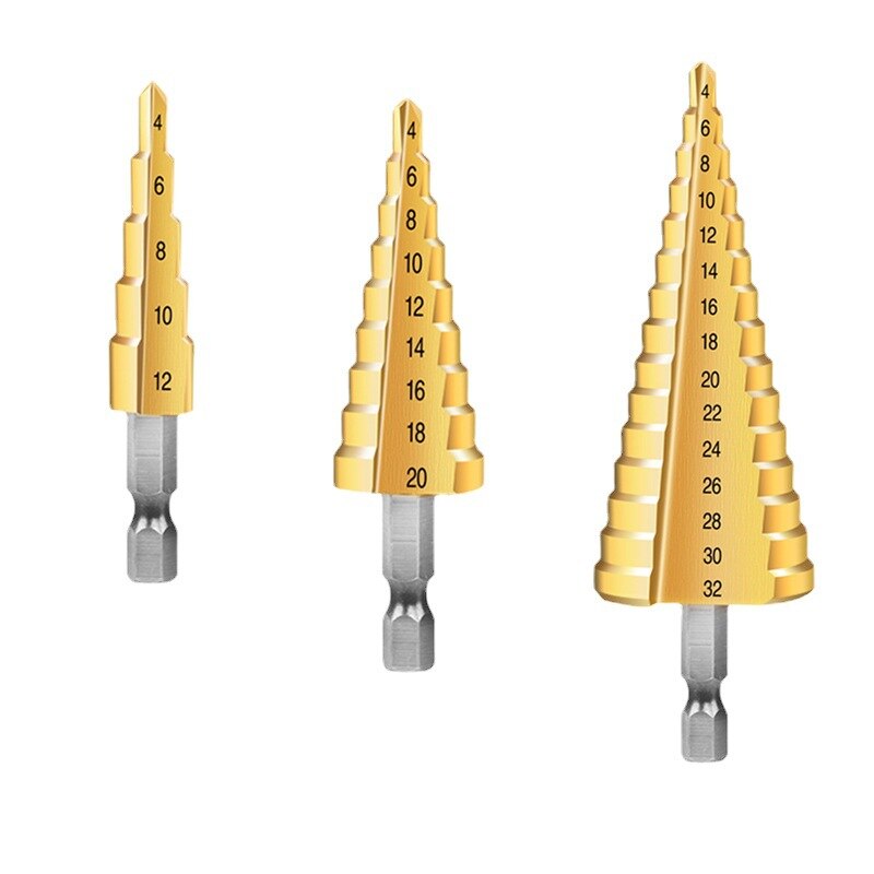 4-12mm 4-20mm 4-32mm HSS Titanium Coated Step Drill Bit Drilling Power Tools Metal High Speed Steel Wood Hole Cutter Cone Drill
