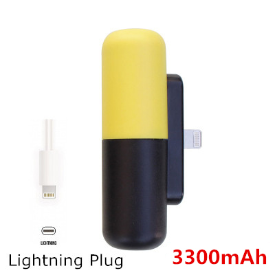 3300mAh Mini Power Bank For iPhone 11 12 Xiaomi Samsung External Battery Powerbank Portable Travel Phone Charger Cute Poverbank: Lightning Yellow