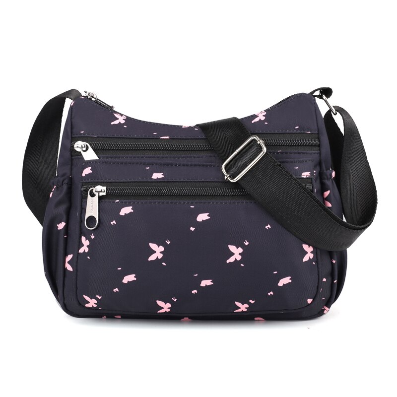 Imperméable à l'eau en Nylon femmes sacs de messager sac à main fourre-tout fleur bandoulière Bolsas embrayage voyage épaule Feminina Bolsos Mujer: Black butterfly