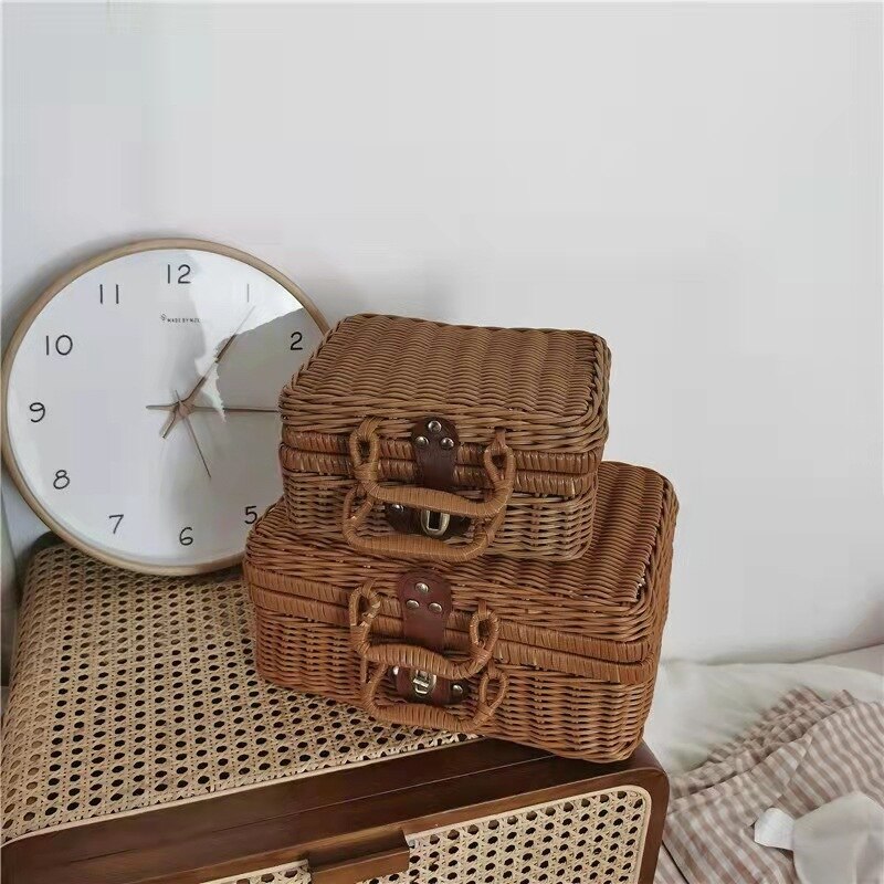 Handgemaakte Rotan Koffer Retro Opbergdoos Picknickmand Kerstcadeau Handtas Schieten Props