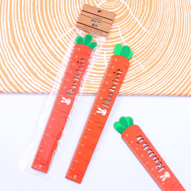 Skarkbang 15cm Kawaii Carrot Wooden Straight Ruler Maths Geometry Cute School Stationery Supplies