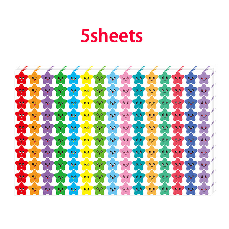 5-20sheets Kids Reward Stickers 15 Happy Smile Face Star Stickers Students Reward Chart Behavior Labels Scrapbook Crafts: Gold