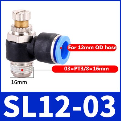 Luft  sl 1/8 1/4 3/8 1/2 hastighedskontrol pneumatisk fitting drosselventil controller 4 6 8 10mm slange slange hurtig forbindelse justerbar: 12-03